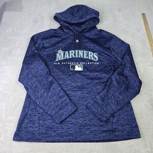 Mariners MLB Authentic Collection Navy Geometric Pullover Hoodie Majestic Sz XL